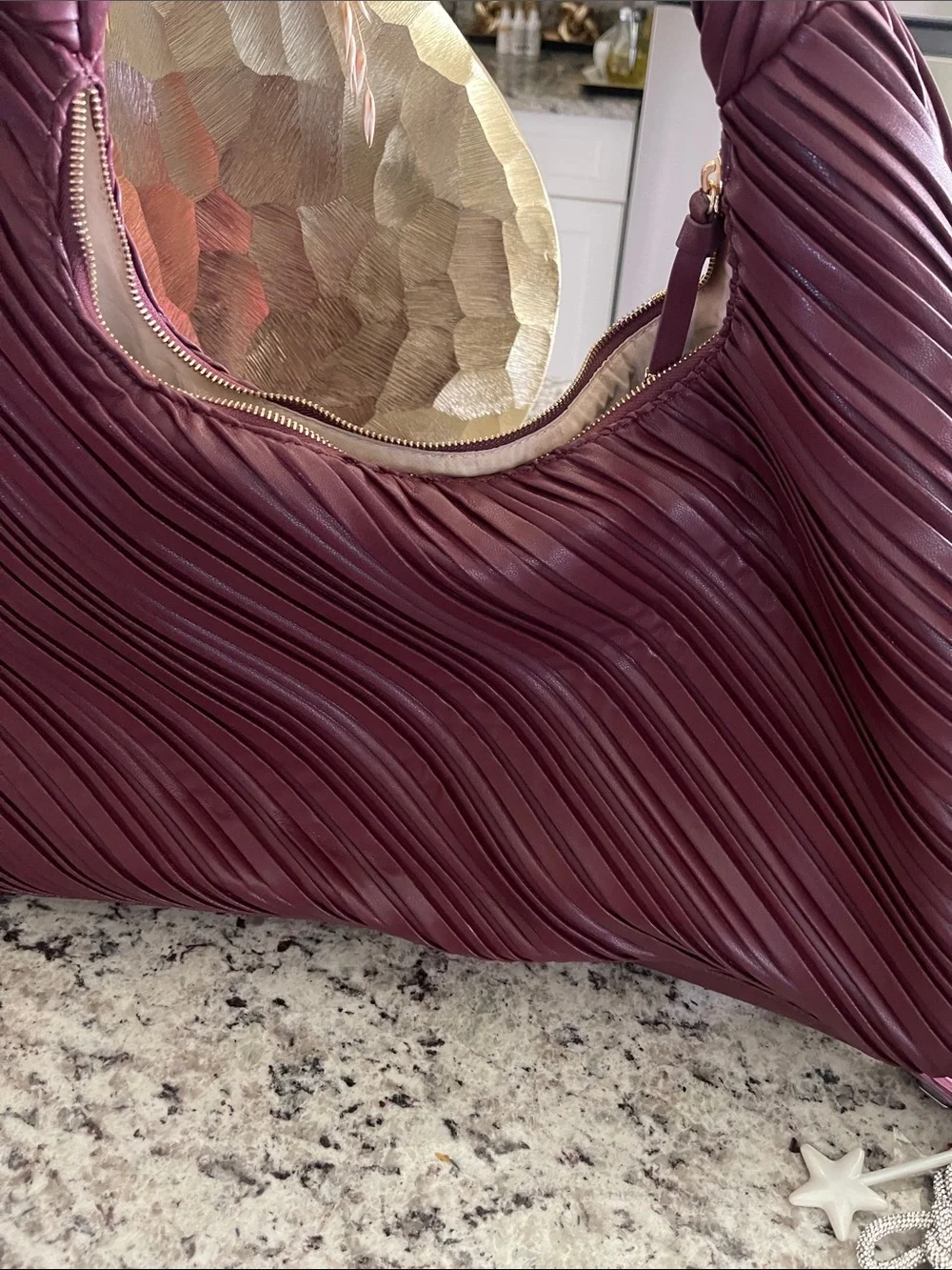 Stylish Plum Wave-Texture Shoulder Bag